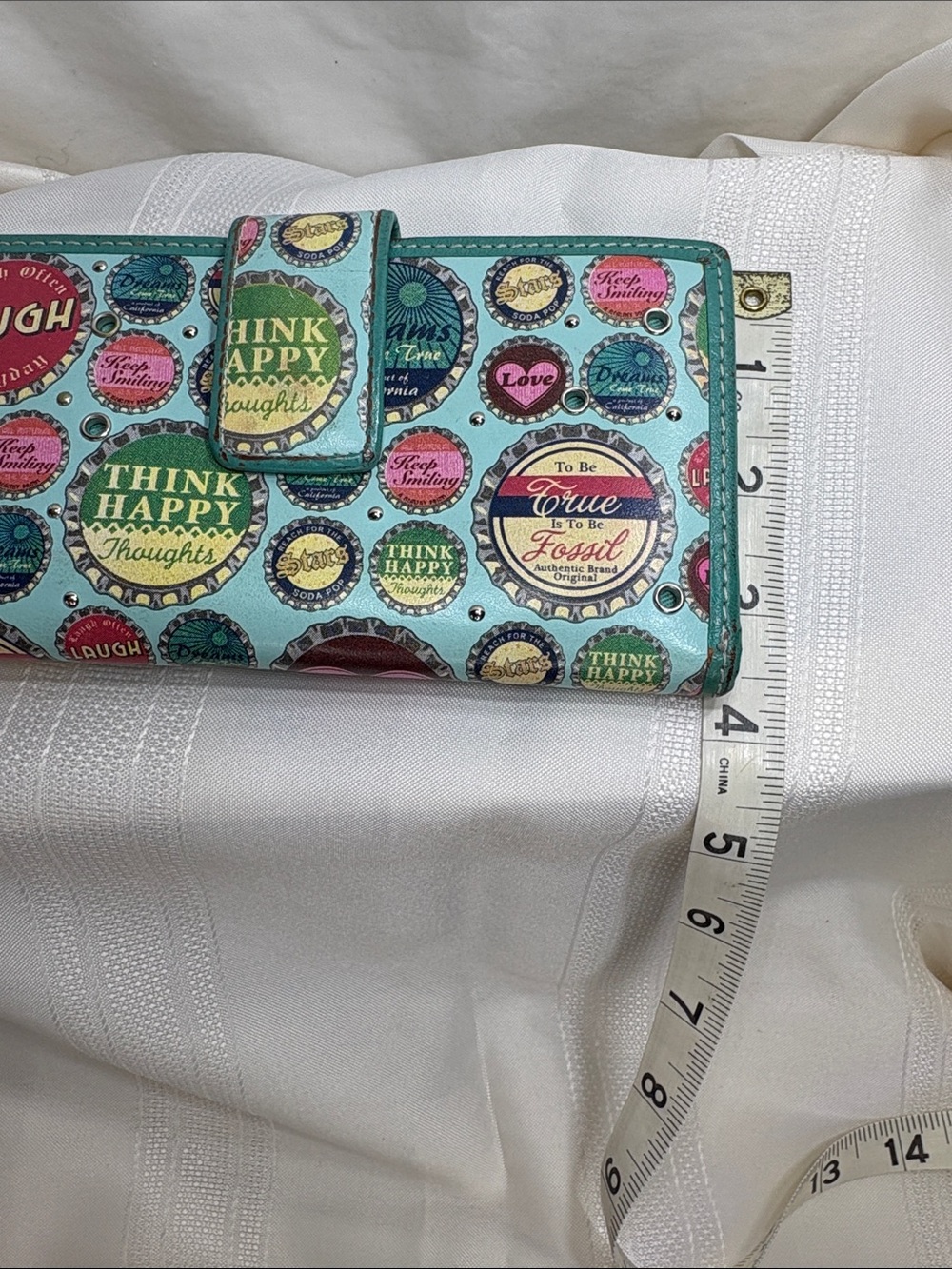 Fossil Teal Bottle Cap-Print Zip Wallet / Checkbook Cover - Picture 9 of 15